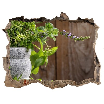 Hole in the wall decal Herbs in a mortar