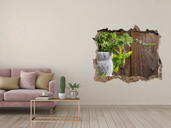 Hole in the wall decal Herbs in a mortar