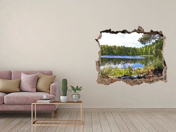 Hole in the wall sticker Green forest by the lake
