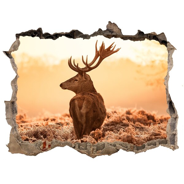 Hole in the wall sticker Deer sunrise