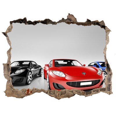 3D wall hole wallpaper Colorful cars