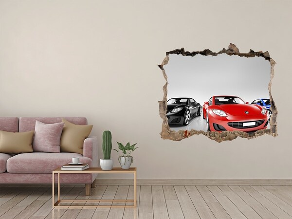 3D wall hole wallpaper Colorful cars