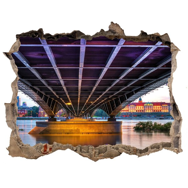 3D wall hole wallpaper Bridge over the river