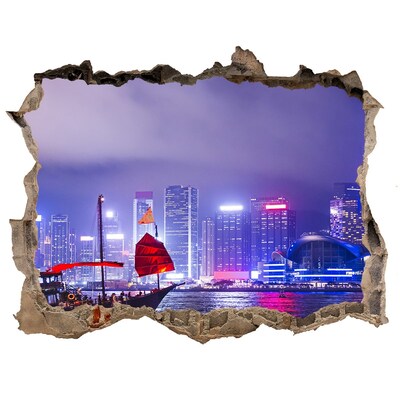 Hole in the wall decal View of Hong Kong at night
