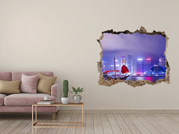 Hole in the wall decal View of Hong Kong at night
