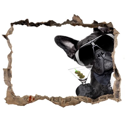 3D wall hole Stylish dog with a drink