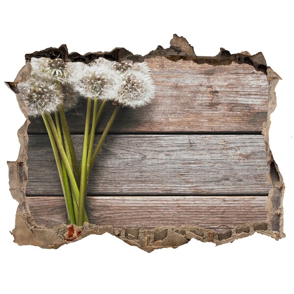 Hole wall sticker Dandelion flowers on a wooden floor