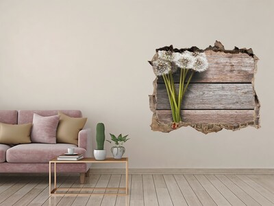 Hole wall sticker Dandelion flowers on a wooden floor