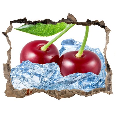 Hole wall sticker Sweet cherries on ice