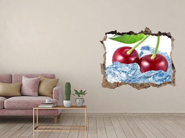 Hole wall sticker Sweet cherries on ice