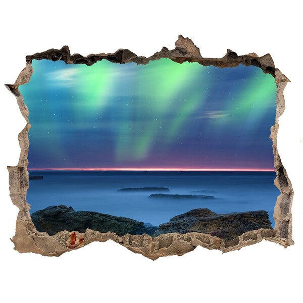 3D wall hole Aurora Borealis over the ocean