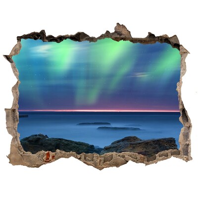 3D wall hole Aurora Borealis over the ocean