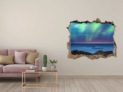 3D wall hole Aurora Borealis over the ocean