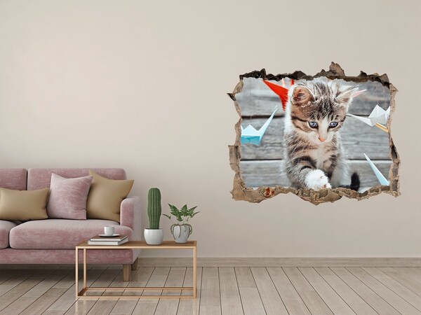 Hole in the wall sticker Cat birds of paper