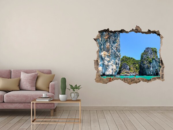Hole in the wall decal Caribbean bay with a boat