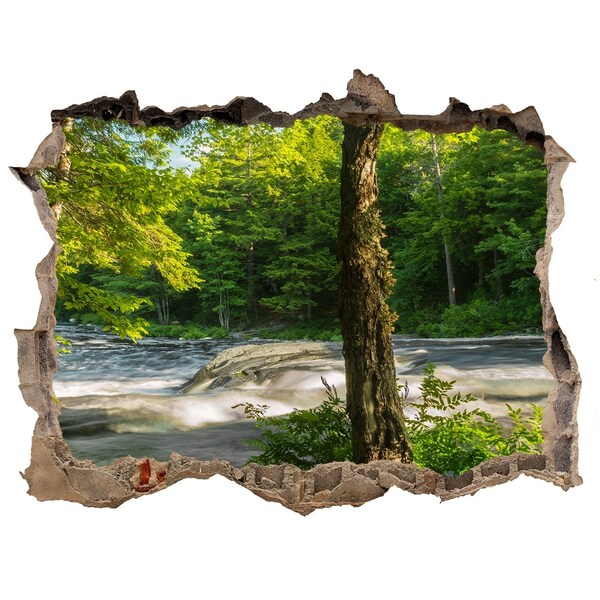Hole in the wall sticker Green forest by the river
