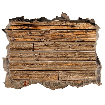 3D wall hole wallpaper A damaged wall with wooden planks