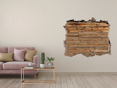 3D wall hole wallpaper A damaged wall with wooden planks