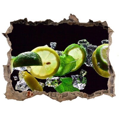 3D wall hole wallpaper Refreshing lemon cocktail