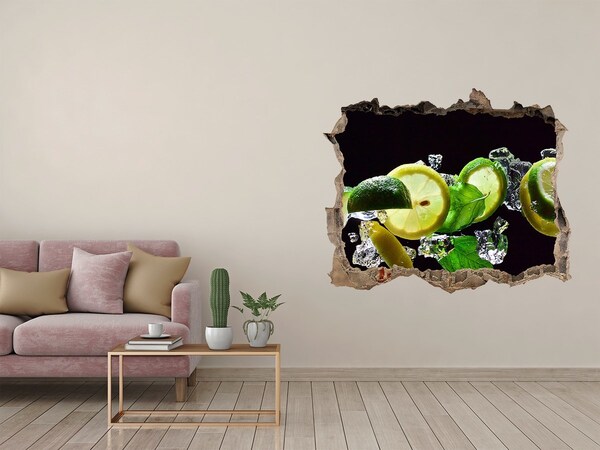 3D wall hole wallpaper Refreshing lemon cocktail