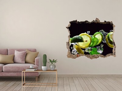 3D wall hole wallpaper Refreshing lemon cocktail