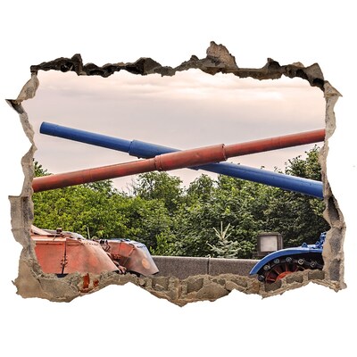 Hole in the wall sticker Tank battle in the ruins