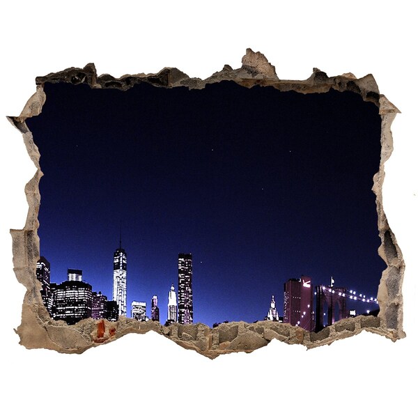 3D wall hole wallpaper New York night panorama