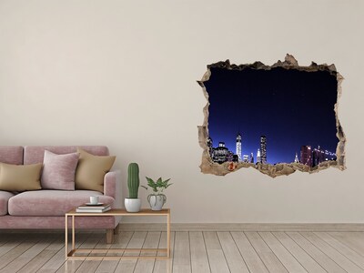3D wall hole wallpaper New York night panorama