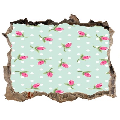 Hole in the wall decal Floral pattern on a green background