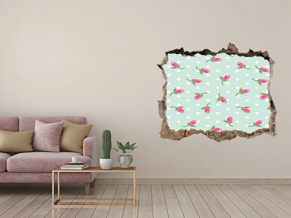 Hole in the wall decal Floral pattern on a green background