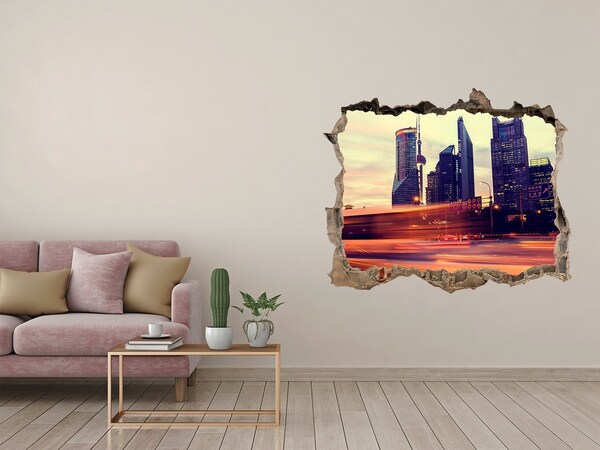 3D wall hole wallpaper Modern Shanghai landscape