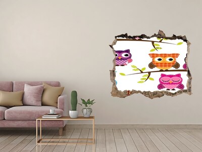 Hole wall sticker Colorful owls on a branch