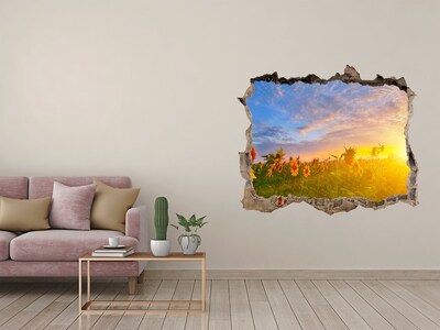 3D wall hole Sunflowers in the setting sun