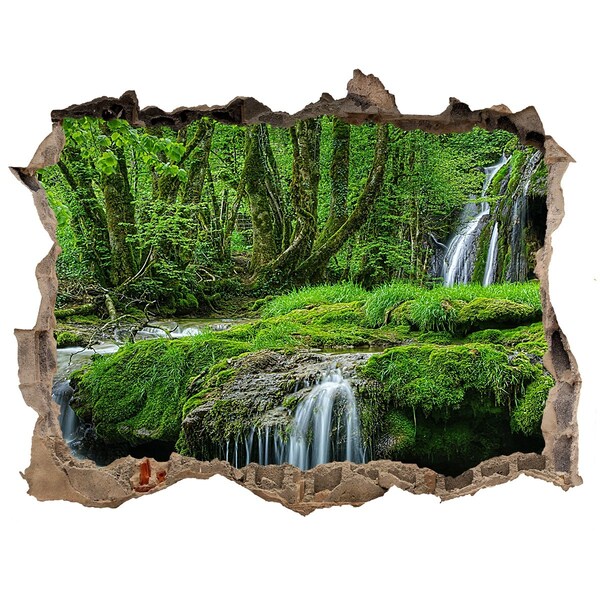 Hole wall sticker Mysterious forest with a waterfall