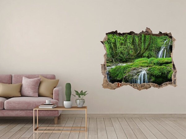 Hole wall sticker Mysterious forest with a waterfall