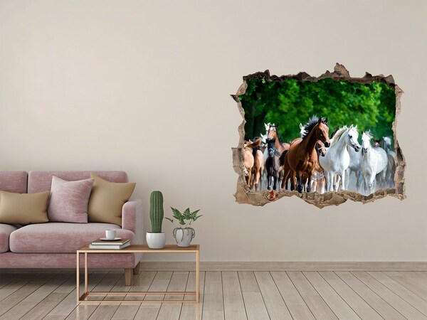 Hole wall sticker A herd of horses on the run
