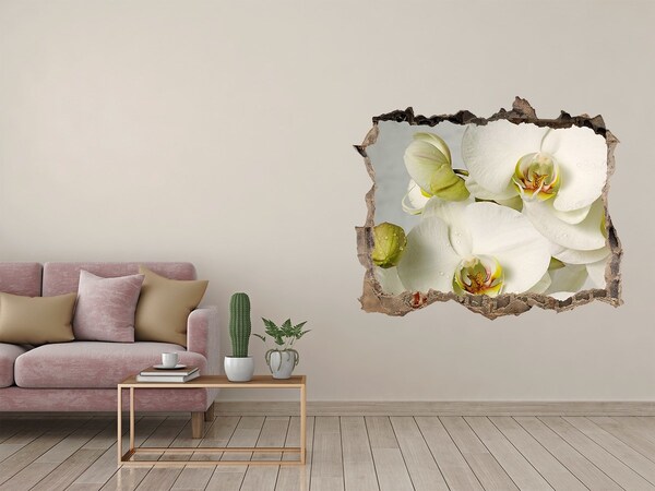 3D wall hole wallpaper White orchid