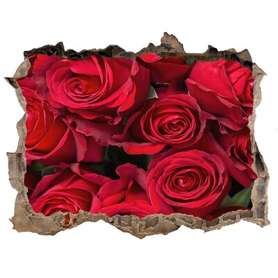 3D wall hole A bouquet of red roses in a hole in the wall