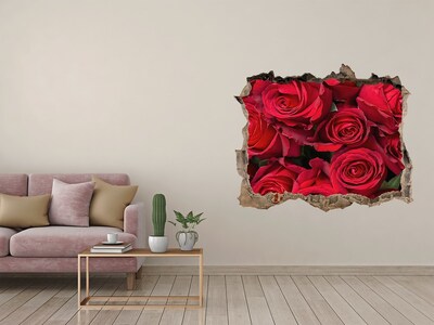 3D wall hole A bouquet of red roses in a hole in the wall