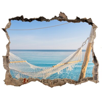 3D wall hole Tropical oasis with a hammock
