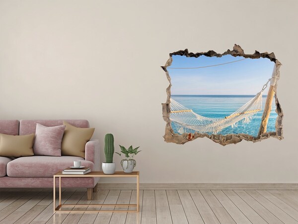 3D wall hole Tropical oasis with a hammock