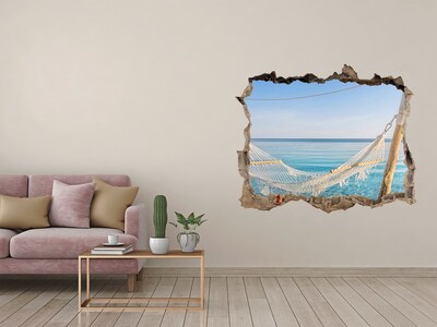 3D wall hole Tropical oasis with a hammock
