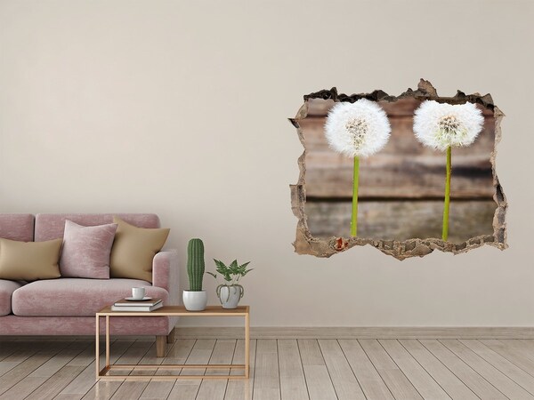 3D wall hole wallpaper Dandelion flowers in ruins