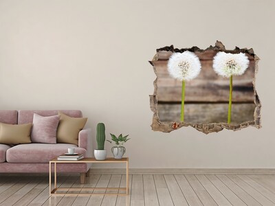 3D wall hole wallpaper Dandelion flowers in ruins