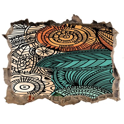 3D wall hole wallpaper Colorful patterns on a stone background
