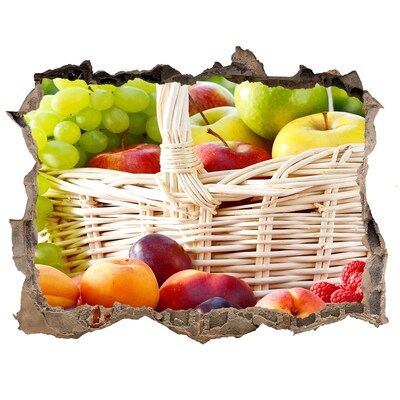 3D wall hole wallpaper A basket full of fruit