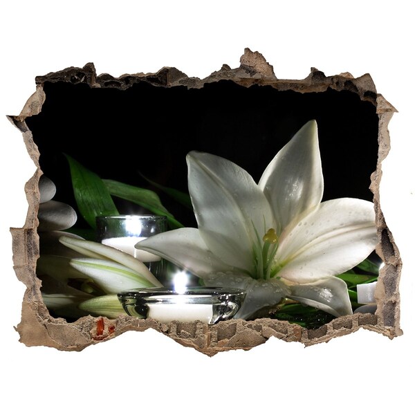 3D wall hole wallpaper White lily