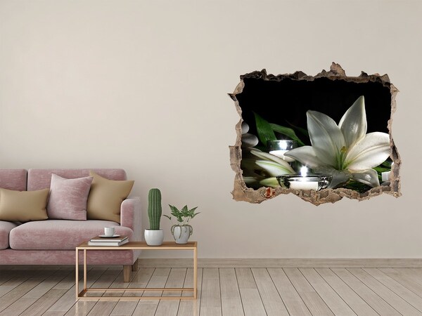 3D wall hole wallpaper White lily