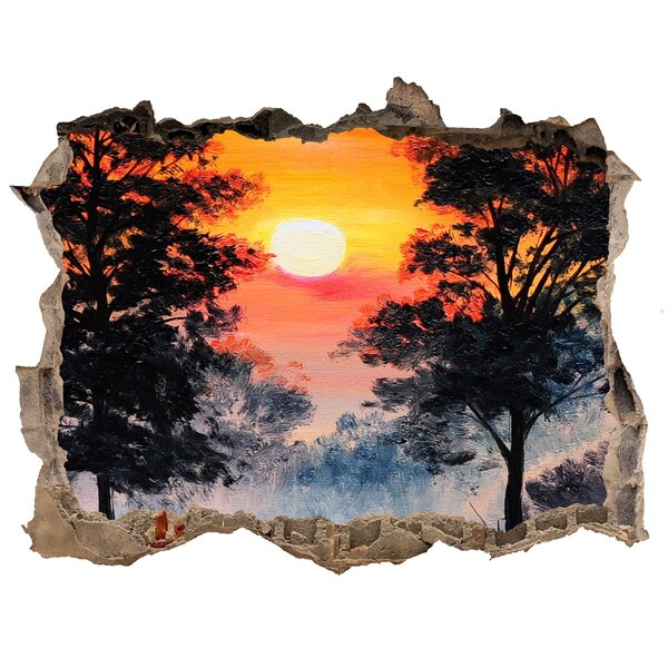 3D wall hole wallpaper Sunset forest