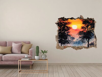 3D wall hole wallpaper Sunset forest